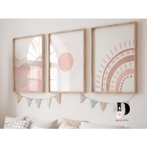 Boho Nursery prints rainbow, Blush pink nursery, nursery decor girl, Sunshine print, Abstract Art, Boho Nursery decor, Girls bedroom decor