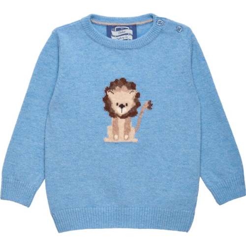 Little Baby Augustus Lion Sweater, Blue Marl - Trotters London Sweaters | Maisonette