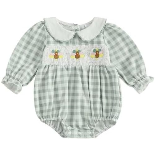 Baby Girl Christmas Outfit Peter Pan Collar Plaid Romper Newborn Thanksgiving Outfits Infant Halloween Clothes