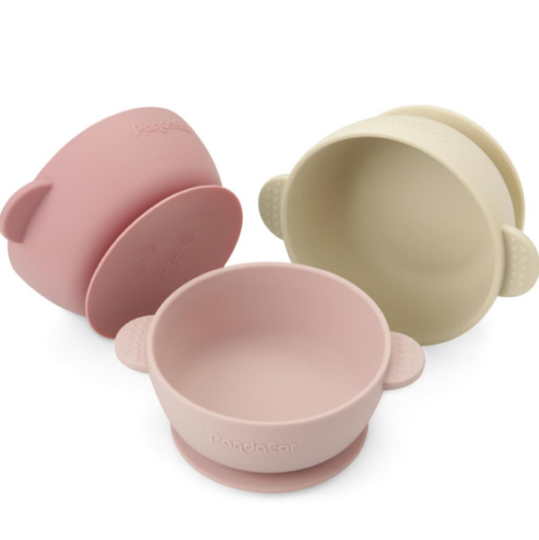 PandaEar 3 Pack Baby Bowls with Suction| Stay Put Silicone Food Bowl for Babies Kids Toddlers Infants| Food Grade Soft Safe BPA-Free Silicone (Pink)