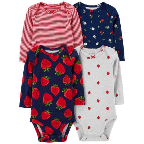 Baby 4-Piece Long-Sleeve Bodysuits - Style,Red/Blue