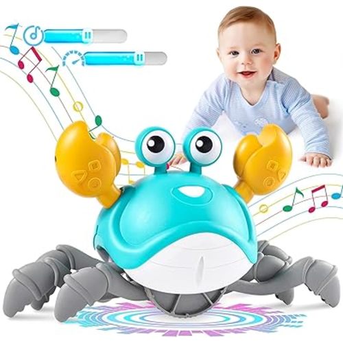 Crawling Crab Baby Toy - Infant Tummy Time Baby Toys, Interactive Musical Toy with Automatically Avoid Obstacles, USB Rechargeable (Green)