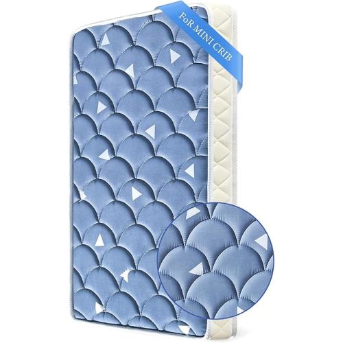 LILYVIBEBEARHAPPY 38’’x24’’ Mini Crib Mattress, Thickened Soft Breathable Foam, Quiet and Odorless Hypoallergenic Portable Travel Crib Mattress, Fits Mini and Portable Cribs,Blue