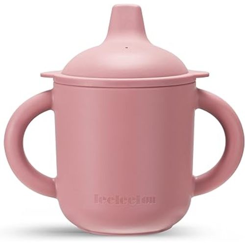 Leeleelon® Silicone Sippy Cups for Baby, 6 oz, 6+ Months, Soft Spout and 100% Leak-Proof Design, Platinum Silicone (Canyon Rose)