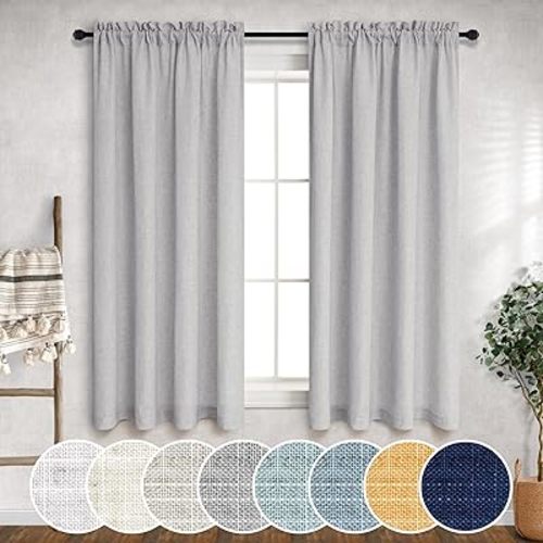 Grey Curtains 54 Inch Length for Girls Bedroom Short 2 Panels Rod Pocket Linen Rustic Casual Subtle Textured Light Diffusing Glam Curtains for Living Room Bathroom 52x54 Long Dove Silver Light Gray