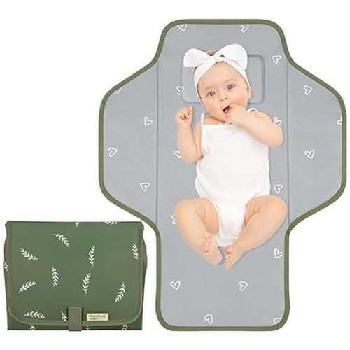 Baby Portable Changing Pad Travel - Waterproof Compact Diaper Changing Mat with Built-in Pillow - Lightweight & Foldable Baby Diaper Changer, Newborn Shower Gifts