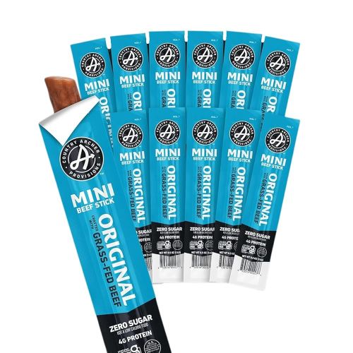 Country Archer Mini Beef Jerky Sticks - Grass Fed Beef Sticks Individually Wrapped, Bulk Snack Packs, Gluten Free, Paleo, Keto - .5 oz (Pack of 12)
