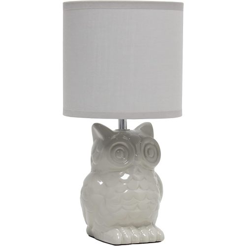Simple Designs LT1136-GRY 12.8" Tall Contemporary Ceramic Owl Bedside Table Desk Lamp w Matching Fabric Shade for Home Decor, Bedroom, Nightstand, Living Room, Entryway, Kids' Room, Nursery, Gray