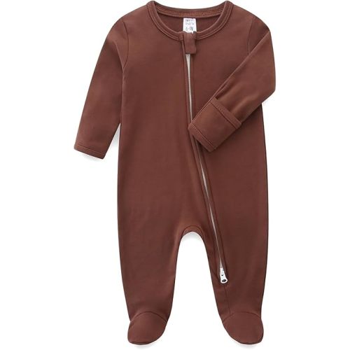 Baby Romper 100% Organic Cotton Pajamas One Piece Long Sleeve Zipper Footie Onesie for 0~12M Baby