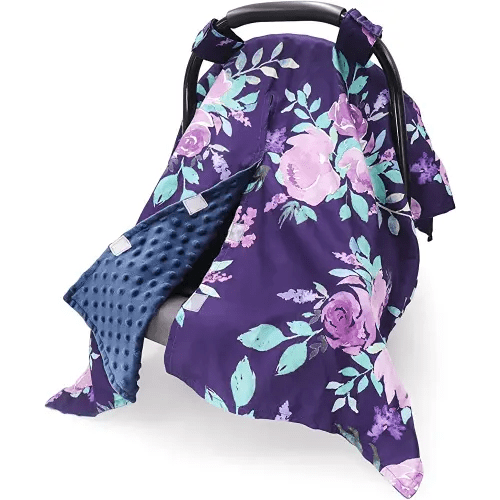 TANOFAR Car Seat Cover Baby, Carseat Covers Baby Boy Girl, Peekaboo Opening Infant Car Seat Cover for Winter, Warm & Cozy, Purple Floral