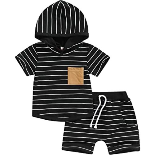 Kayotuas Toddler Baby Boy Summer Clothes Cute Short Sleeve Hooded Tshirt Top and Casual Shorts Set Infant 2 Piece Outfits