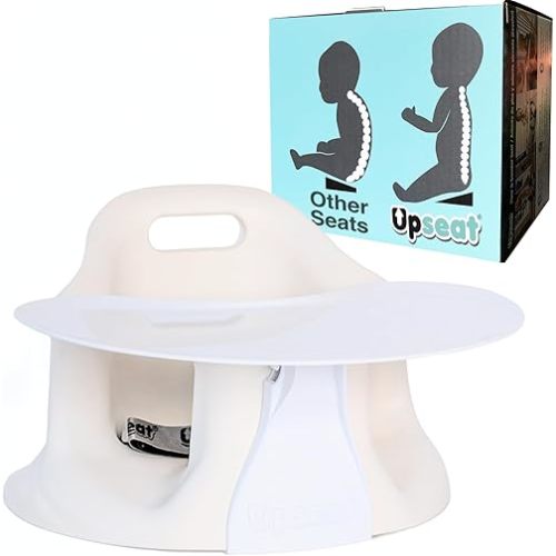 Upseat Baby Floor Seat Booster Chair for Sitting Up with Removable Tray for Meals and Playtime, Developed with Physiotherapists for Safe and Healthy Hip Development and Posture, Made in Canada (Coconut)