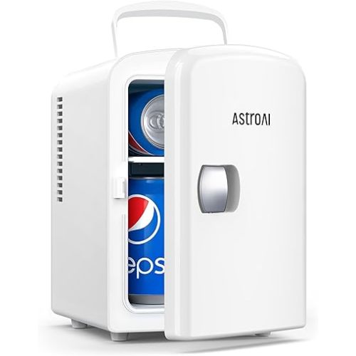 AstroAI Mini Fridge, 4 Liter/6 Can AC/DC Portable Thermoelectric Cooler Refrigerators for Skincare, Beverage, Home, Office and Car, ETL Listed (White