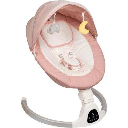 Electric Baby Swing for Infants, 5-Speed Adjustable Swing with Bluetooth Music, Timer, 5-Point Harness and Stable Base for Supervised Daytime Use (Pink)
