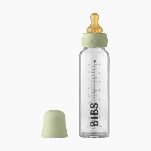 BIBS Baby Glass Bottle Complete Set with Natural Rubber Nipple - Sage, 225ml