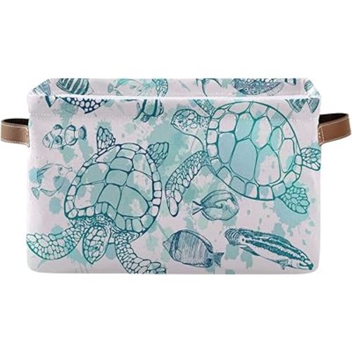 Storage Basket Cube Tropical Ocean Sea Turtle Fish Large Collapsible Toys Storage Box Bin Laundry Organizer for Closet Shelf Nursery Kids Bedroom,15x11x9.5 in,1 Pack