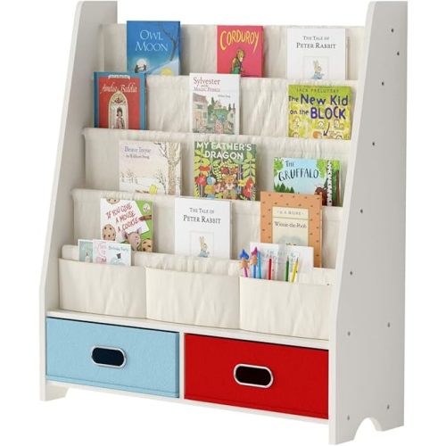 SEIRIONE Kids Bookshelf - White with cubeBins