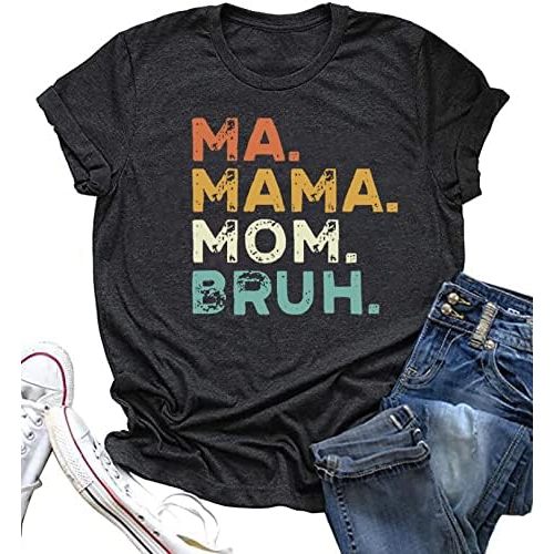 Mama Shirts for Women Ma Mama Mom Bruh Shirt Funny Mom Shirt Tee Tops Summer Casual Short Sleeve Tops