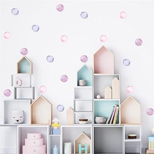 ROFARSO 120 Decals 2.2'' Pink Purple Watercolor Polka Dots Wall Decals Stickers DIY Removable Peel & Stick Wall Art Decorations Home Decor for Nursery Bedroom Living Room Playing Room