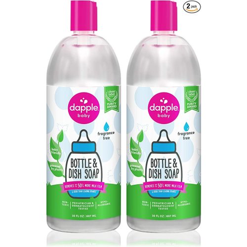 Dapple Baby Bottle Soap & Dish Soap Refill Baby, Fragrance Free, Plant Based Dish Liquid for Dishes & Baby Bottles - Hypoallergenic Soap, Liquid Soap Refill, 30 Fl Oz (Pack of 2)