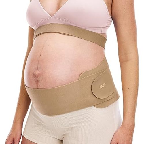Frida Mom Dual Support Pregnancy Belly Band L/XL, Maternity Belly Band with Ultimate Support Back, Hip & Pelvic, Adjustable, Lightweight, Breathable & Comfy, Supports Bump as Baby Grows, Clay