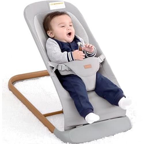 AMKE CooCon Baby Bouncer,Ergonomic Bouncer Seat for Babies with 3 Recline Positions,Portable Newborn Bouncer Seat, Mesh Design Bouncers for Infants,Gray