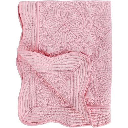 Toddlers and Baby Quilt Lightweight Blanket Embossed Cotton Quilt 4 Seasons Scalloped Newborn Baby Boy/Girl (Pink)