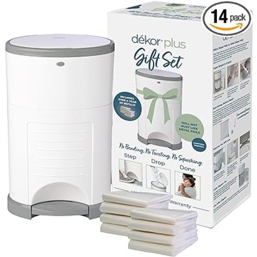 Dékor Plus Diaper Pail Gift Set – White | Comes with Over a Year's Supply Worth of Dékor Refills!