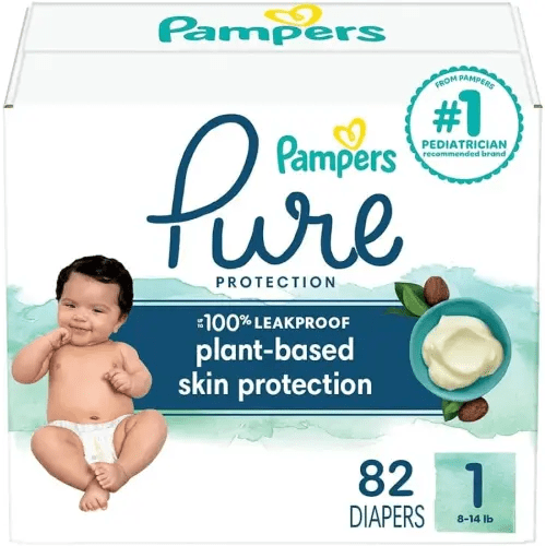 Pampers Pure Protection Diapers - Size 1, 82 Count, Hypoallergenic Premium Disposable Baby Diapers