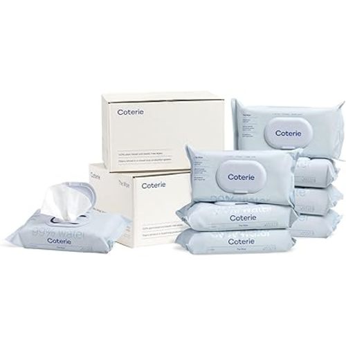 Coterie Baby Wipes, 8 Pack, 448 Count, Unscented Wipes, 99% Purified Water, Plastic-Free & Plant-Based Fibers, Fragrance Free Hypoallergenic Sensitive Skin Baby Essentials, Clean Ingredients