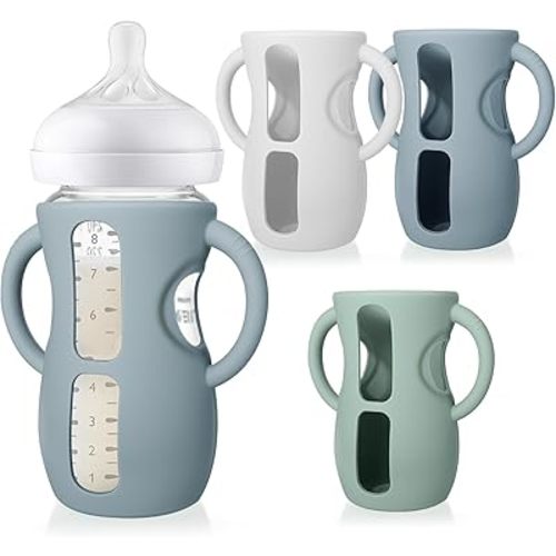 Juome Silicone Sleeves for Avent Natural Glass Baby Bottles - 3 Pack Anti Breakage Baby Bottle Holder with Handles for Philips Avent Glass Baby Bottle, Compatible with Phillips Avent Bottles 8 oz