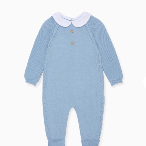 Dusty Blue Emilio Merino Baby Knitted Jumpsuit – La Coqueta Kids