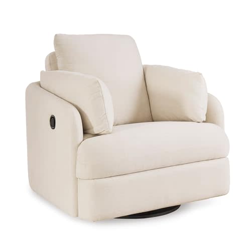 Signature Design by Ashley Modmax Coastal Press-Back Swivel Glider Rocker Recliner with Machine Washable Cover, Hidden Storage Compartments and 2 Bolster Pillows, Beige