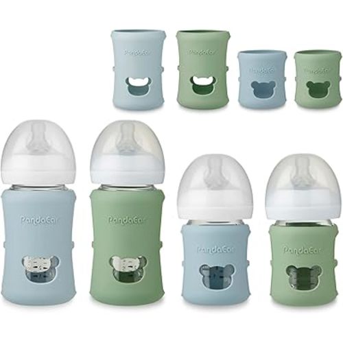 PandaEar 4 Pack Silicone Sleeves for Philips Avent Natural Glass Baby Bottles (2 x 4oz & 2 x 8oz), BPA-Free Shatterproof Covers, Heat Resistant, Anti-Slip Grip, Fits 4oz and 8oz Avent Glass Bottles
