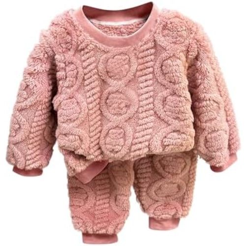 Toddler Girls' Fleece Tracksuit Warm Fleece Matching Pants Sets Fluffy 2pcs Set Winter Warm 2 Piece Outfits