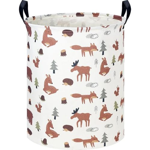 CLOCOR Kids Laundry Basket,Waterproof Baby Boys Nursery Hamper,Collapsible Fabric Storage Container,Toys Bin,Room Decor,Gift Basket（Brown Animals
