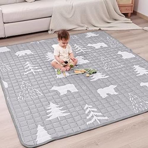 Baby Play Mat 79X71 - Thick and Soft Tummy Time Mat Playpen mat for Floor Non-Slip Premium Quality for Babies and Toddlers Comfort and Safety Portable and Machine Washable(Bear)