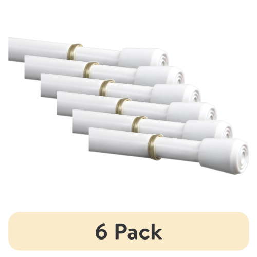 (6 pack) Mainstays 18-28 in. Adjustable Spring Tension Curtain Rod, 7/16 in. Diameter Steel Tube, White Finish