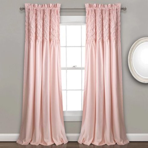Lush Decor Bayview Embroidery Detail 84" x 54" + 2" Header Solid Blush 3" Rod Pocket 2-Pieces Set Window Panel Curtain