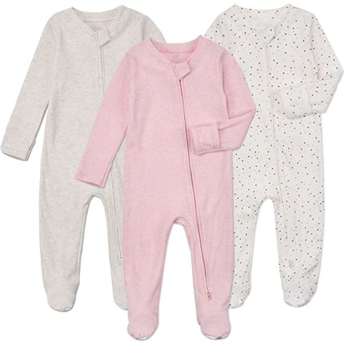 Aablexema Baby Footie Pajamas with Mittens - 3 Pcs Infant Girls Boys Footed Onesies Sleeper Newborn Cotton Sleepwear Outfits - 0-3 Months - Gkpd01(zipper)