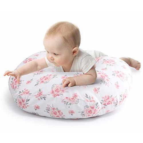The Peanutshell Nursing Pillow & Cover - Soft Newborn Nursing Baby Girl Pillow Covers, Supportive & Comfortable Breastfeeding, Tummy Time Baby Essentials - Pink Floral