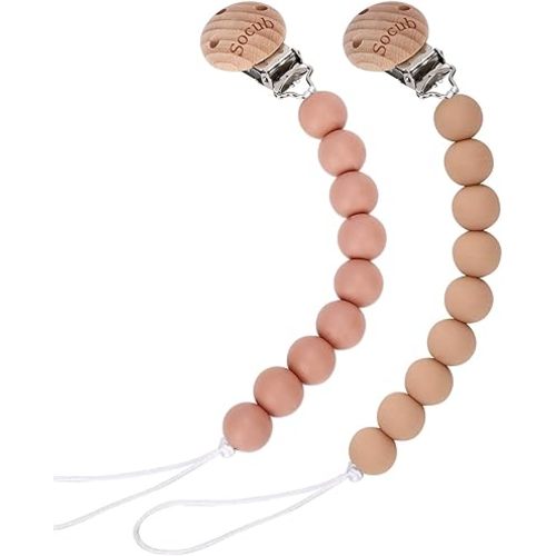 Socub Silicone Baby Pacifier Clip, Pacifier Holder Fit Any Brand Pacifier, BPA Free, Best Newborn Shower Gift for Boy and Girl (Muted, Apricot)