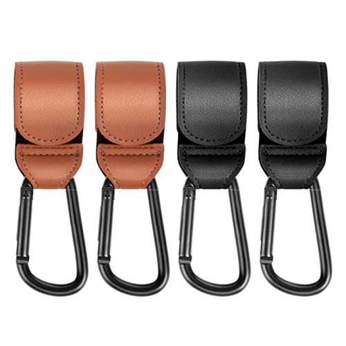 Stroller Hooks,Convenient Mommy Bag Hooks Stroller Clips for Hanging Diaper Bags,Purse,Stroller Organizer,Stroller Accessories - black and brown