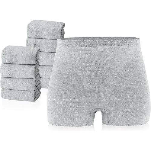 Postpartum Underwear for Women, High Waisted Disposable Boyshort Underwear for Mom Postpartum, Seamless Under Wear for Postpartum Essentials, Waist 28"-42" Stretched, 10 pc, Grey