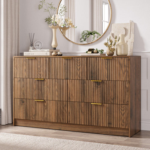 Latitude Run® Fluted Dresser For Bedroom With 7 Drawers, 55" Wide Modern Chest Of Drawers With Metal Handle & Reviews | Wayfair