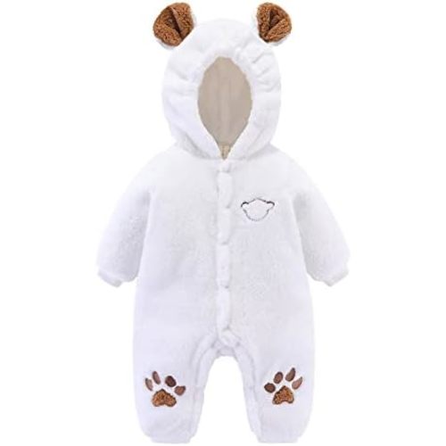 Baby Newborn Snowsuit Fleece Winter One-Piece Suit Cartoon Bear Warm Hooded Jumpsuit Outwear Outfits for Girls Boys