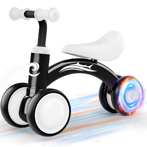 Skyhot Colorful Lighting Toddler Balance Bike Toys for 1 Year Old Boy Gifts, 10-36 Month Baby Balance Bike, No Pedal 4 Silence Wheels&Soft Seat, Black