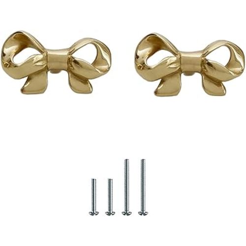 UniDes Pack of 2 Gold Brass Knobs for Dresser,Drawers and Cabinet, Decorative Bow Knobs and Pulls for Kids,Children,Girls Bedroom,2 PC