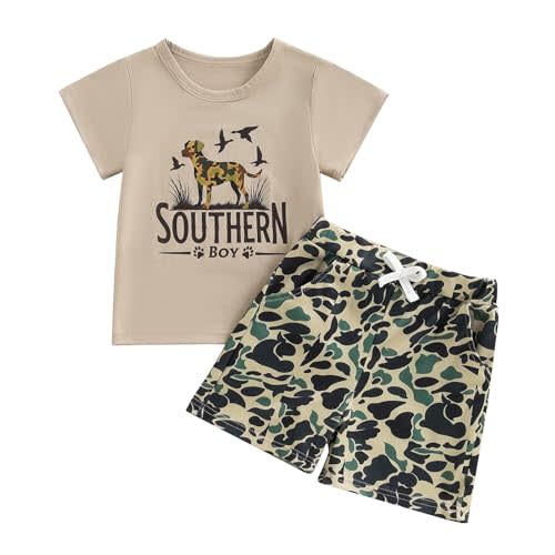 Baby Boy Summer Clothes Set Toddler Letter Animal Print T-shirts Camo Shorts 2 Piece Little Southern Boy Outfit