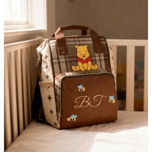 Winnie the Pooh plaid Diaper Bag | personalised Initials